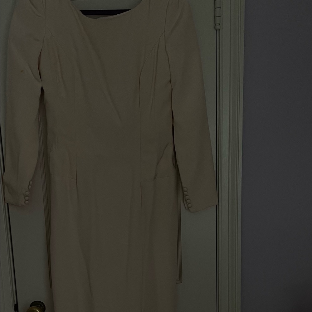 Cream Cowl-Neck Long Sleeve Wedding Dress